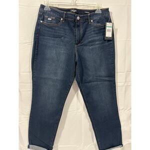 Nine West Dark Wash Denim Capri Jeans Cuffed Hem Stretch Size 14